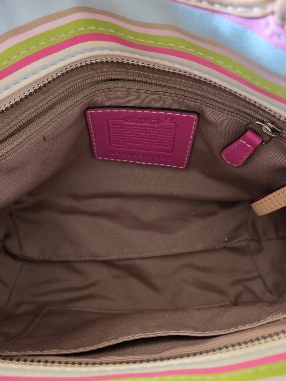 Coach Hampton Soho Stripe Tote 1888 Pink Multi Vachetta Leather Satchel Bag - Picture 10 of 16